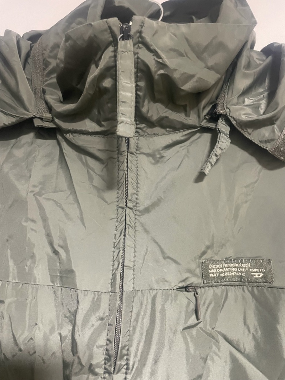 Diesel Parachute Tech Hooded Windbreaker Jacket Olive Green Size L - Picture 6 of 16
